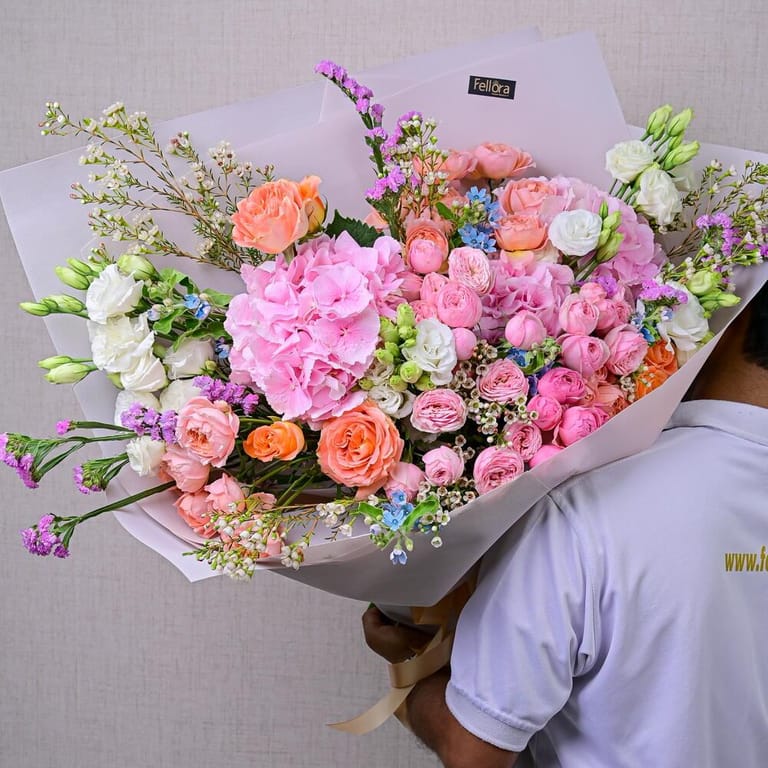 Pink Hydrangea Peony Roses And Lisianthus Luxury Bouquet-A589 - Image 5