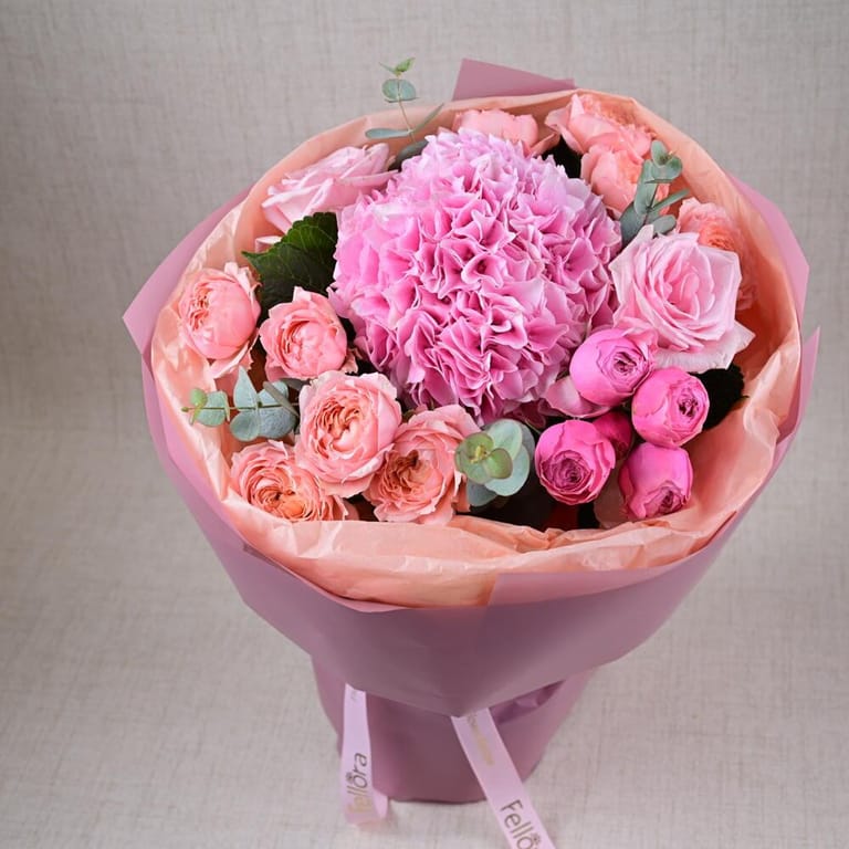 Pink Hydrangea Peony Roses And Pink Ohara Roses Luxury Bouqu-A637 - Image 2