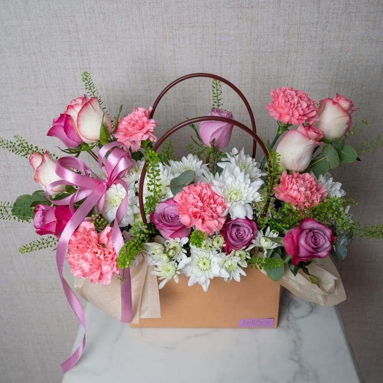 Pink And Purple Roses with Carnations Flower Bag-A632 - Image 3