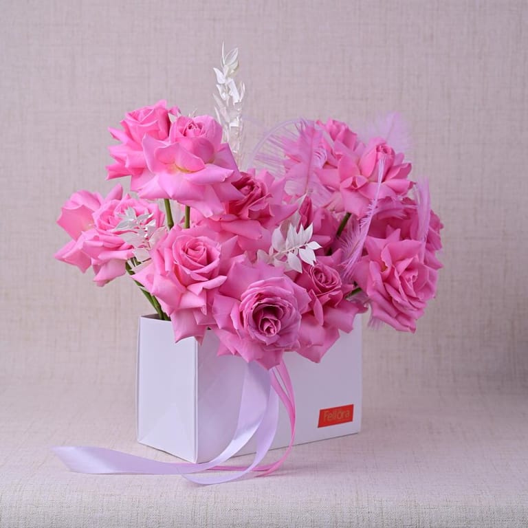 Pink Roses And Feather Flower Bag-A595 - Image 5