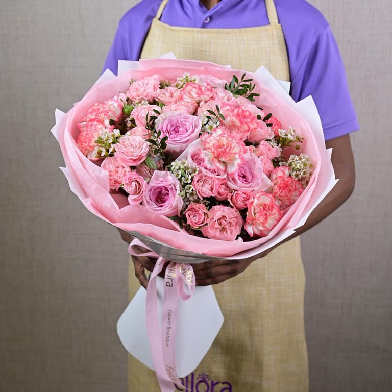 Pink Roses And Pink Carnations Luxury Bouquet-A647 - Image 1