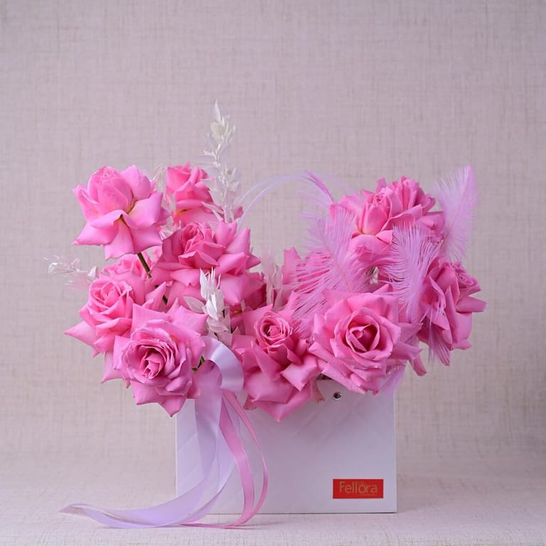 Pink Roses And Feather Flower Bag-A595 - Image 6
