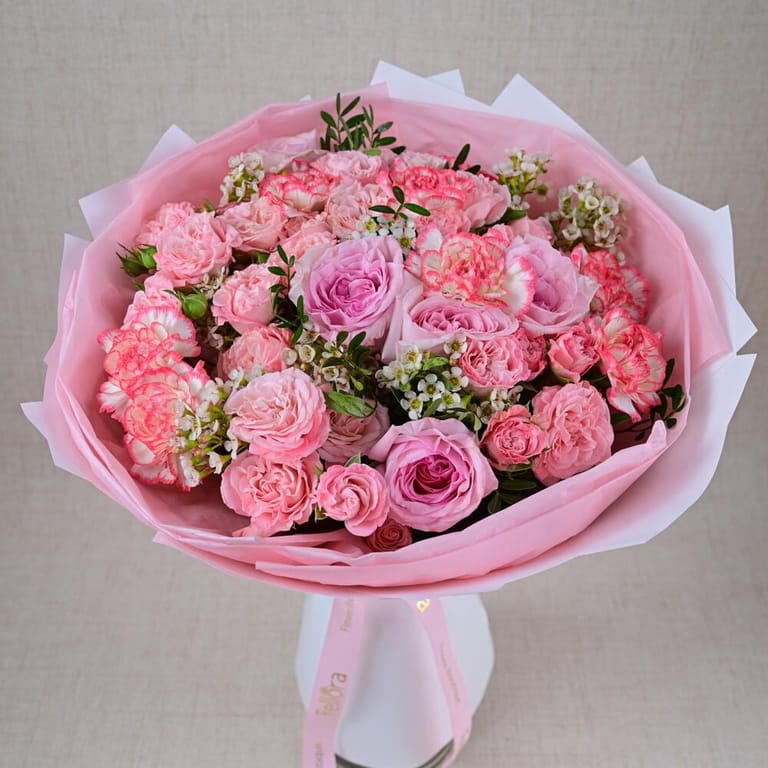 Pink Roses And Pink Carnations Luxury Bouquet-A647 - Image 2