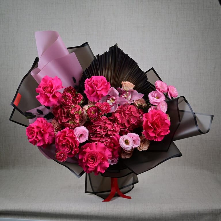 Hot Pink Roses And Hydrangea Luxury Bouquet-A648 - Image 2