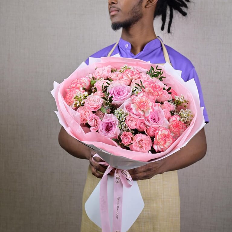 Pink Roses And Pink Carnations Luxury Bouquet-A647 - Image 3