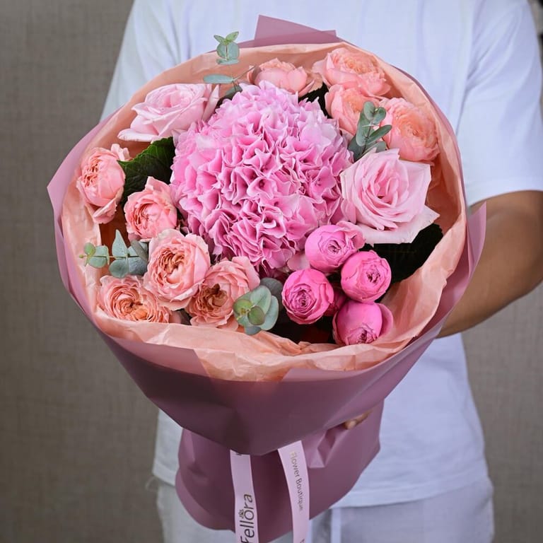 Pink Hydrangea Peony Roses And Pink Ohara Roses Luxury Bouqu-A637 - Image 5
