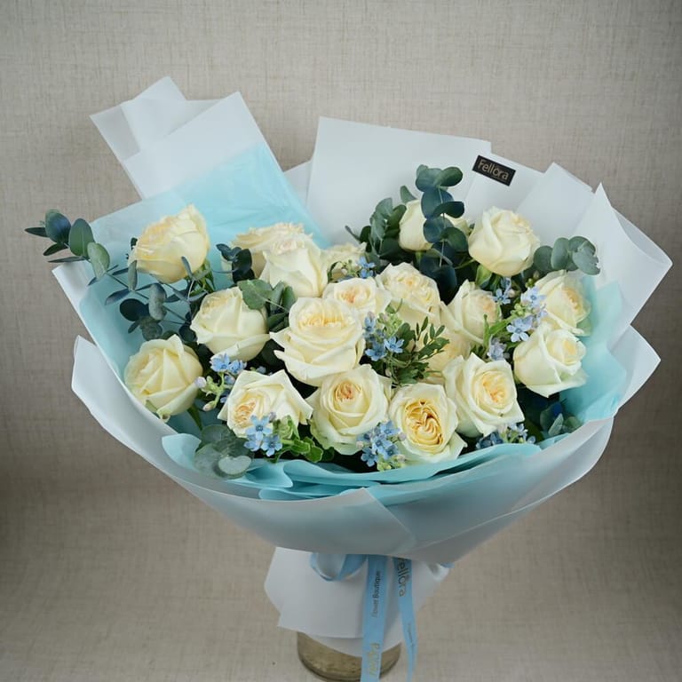 Premium Cream Roses And Eucalyptus Bouquet-A668 - Image 2