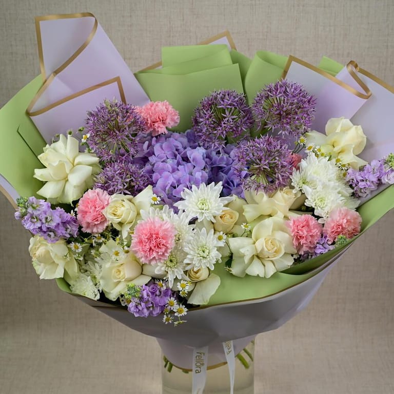 Purple Hydrangea Allium And Mixed Flowers Luxury Bouquet-A669 - Image 2