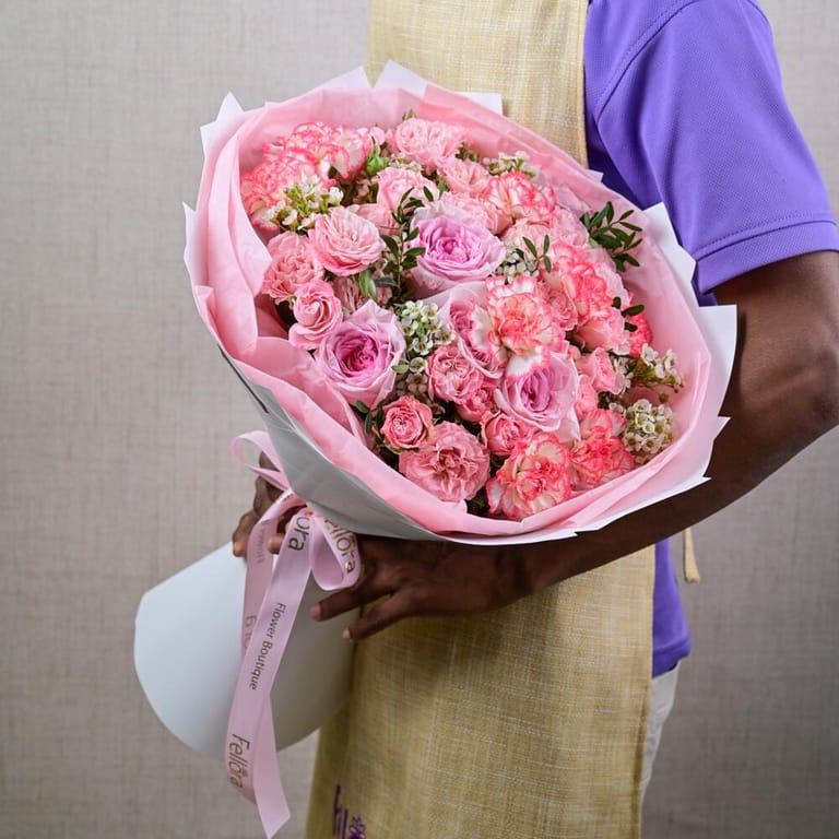 Pink Roses And Pink Carnations Luxury Bouquet-A647 - Image 4