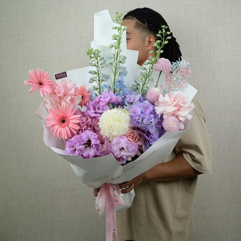 Pink Gerbera Purple Hydrangea And Mixed Flowers Luxury Bouqu-A674 - Image 1