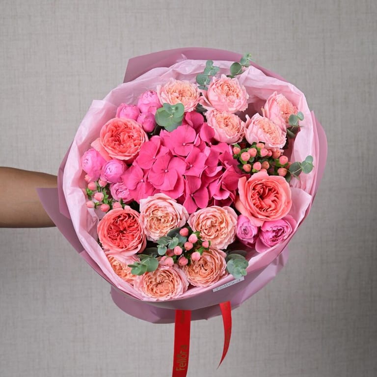 Pink Hydrangea And Peony Roses Luxury Bouquet-A643 - Image 5