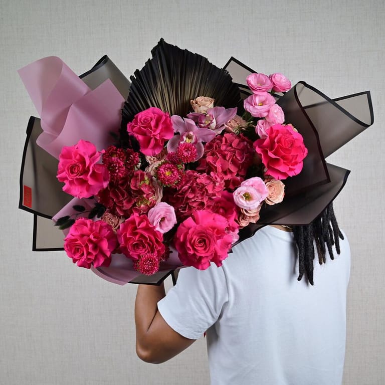 Hot Pink Roses And Hydrangea Luxury Bouquet-A648 - Image 4