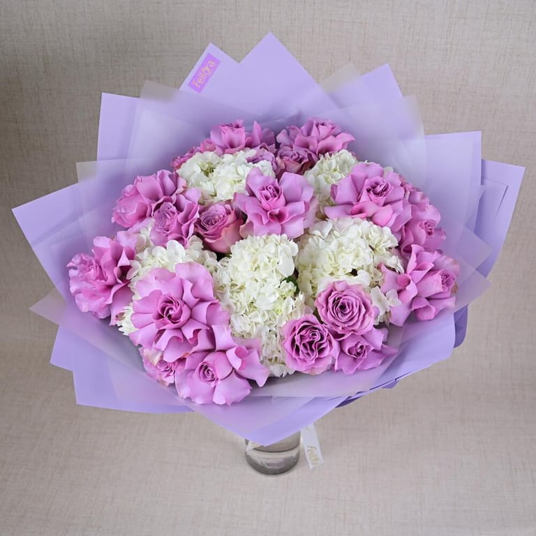 Purple Roses And White Hydrangea Luxury Bouquet-A645 - Image 5