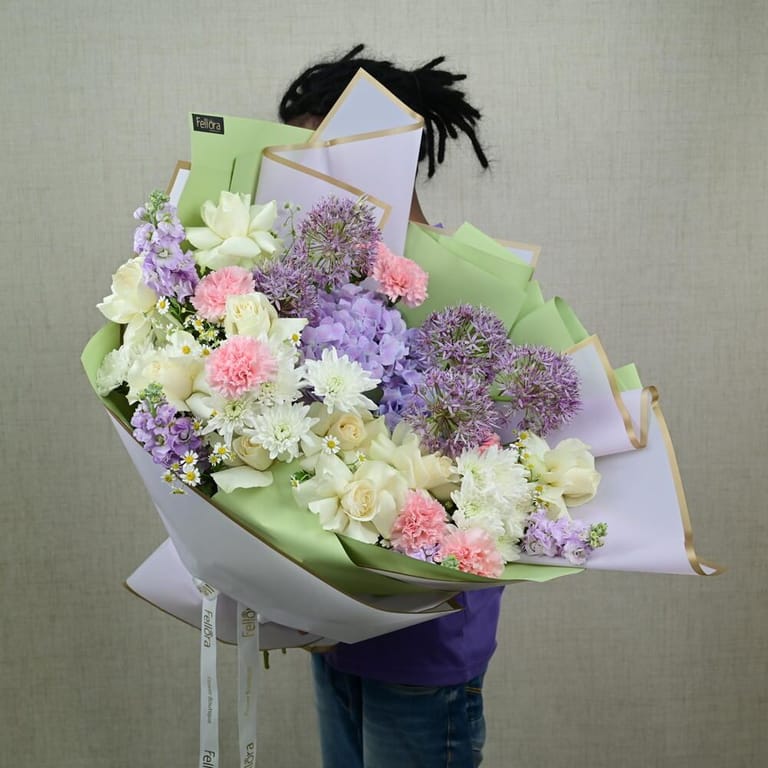 Purple Hydrangea Allium And Mixed Flowers Luxury Bouquet-A669 - Image 3