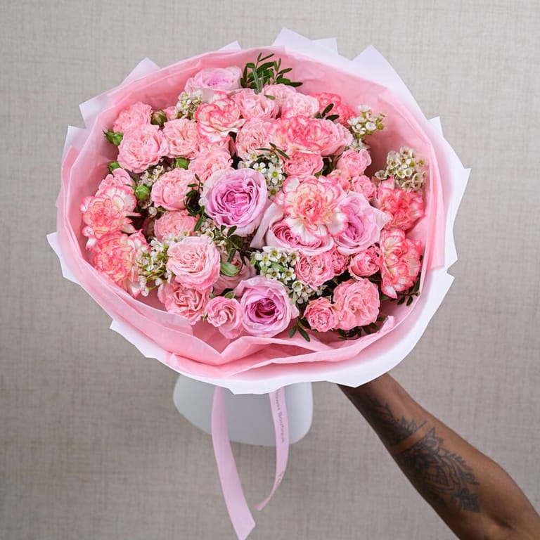 Pink Roses And Pink Carnations Luxury Bouquet-A647 - Image 5