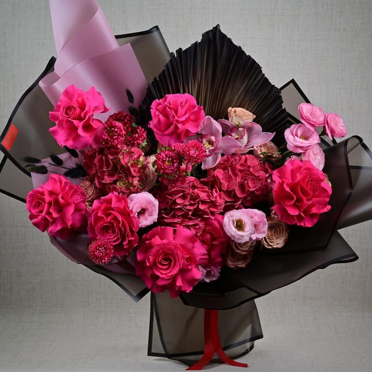 Hot Pink Roses And Hydrangea Luxury Bouquet-A648 - Image 5