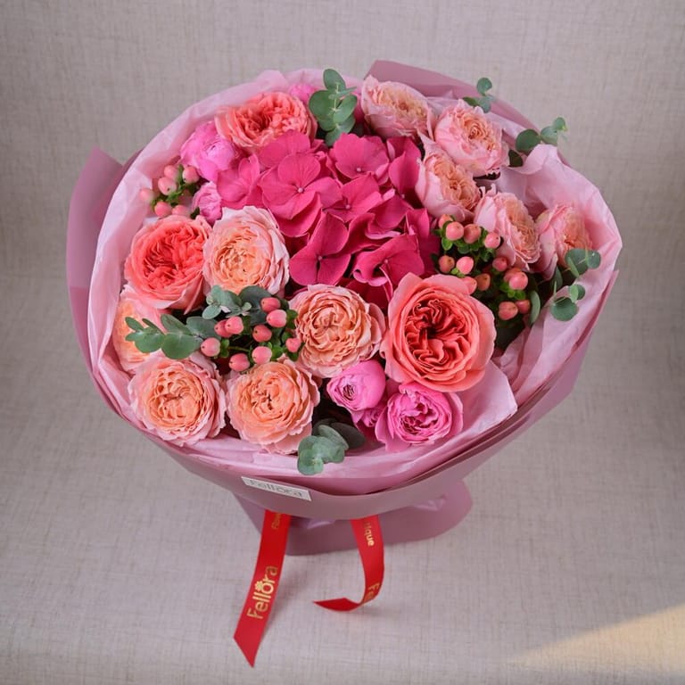 Pink Hydrangea And Peony Roses Luxury Bouquet-A643 - Image 6