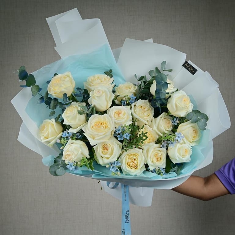Premium Cream Roses And Eucalyptus Bouquet-A668 - Image 4