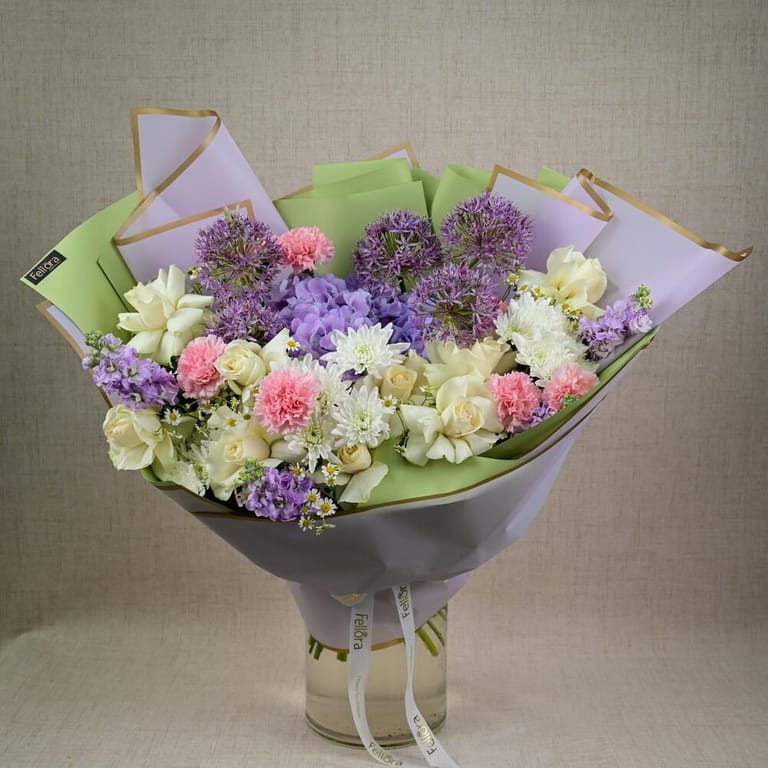 Purple Hydrangea Allium And Mixed Flowers Luxury Bouquet-A669 - Image 4
