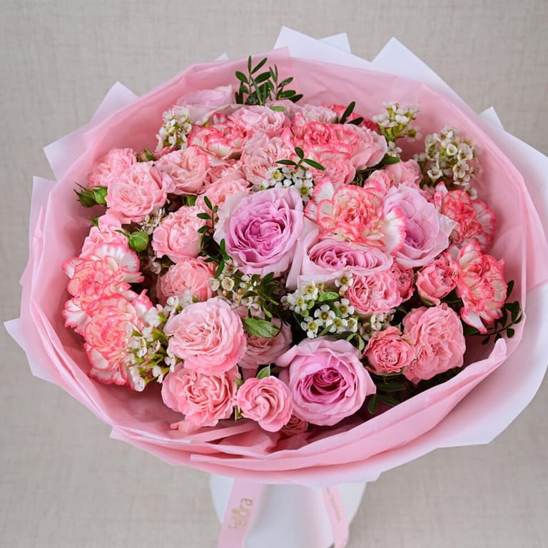 Pink Roses And Pink Carnations Luxury Bouquet-A647 - Image 6