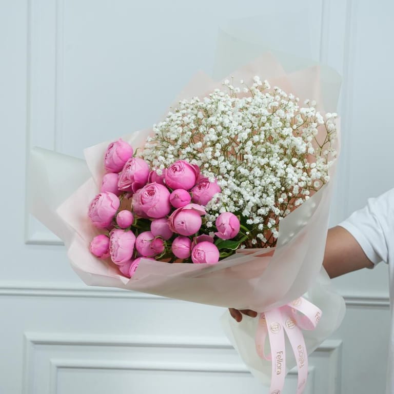 Silva Peony Rose And Gypsophila Bouquet-A683 - Image 2