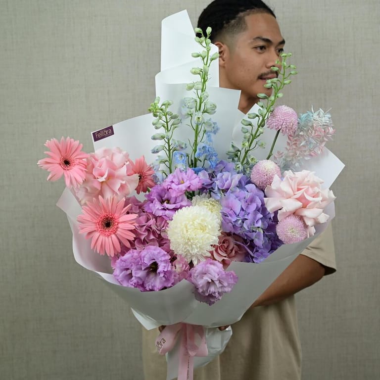 Pink Gerbera Purple Hydrangea And Mixed Flowers Luxury Bouqu-A674 - Image 3