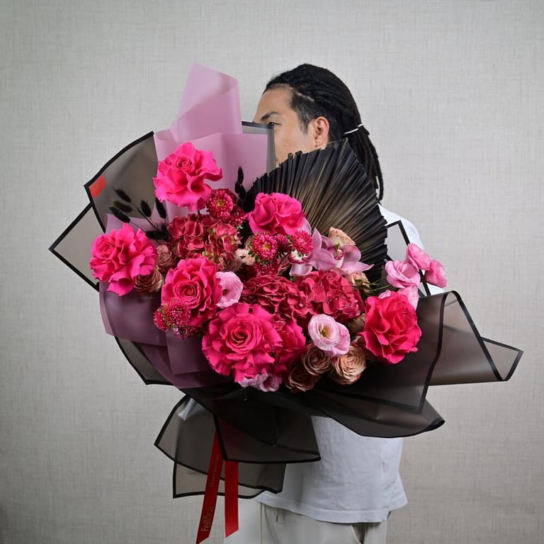 Hot Pink Roses And Hydrangea Luxury Bouquet-A648 - Image 6