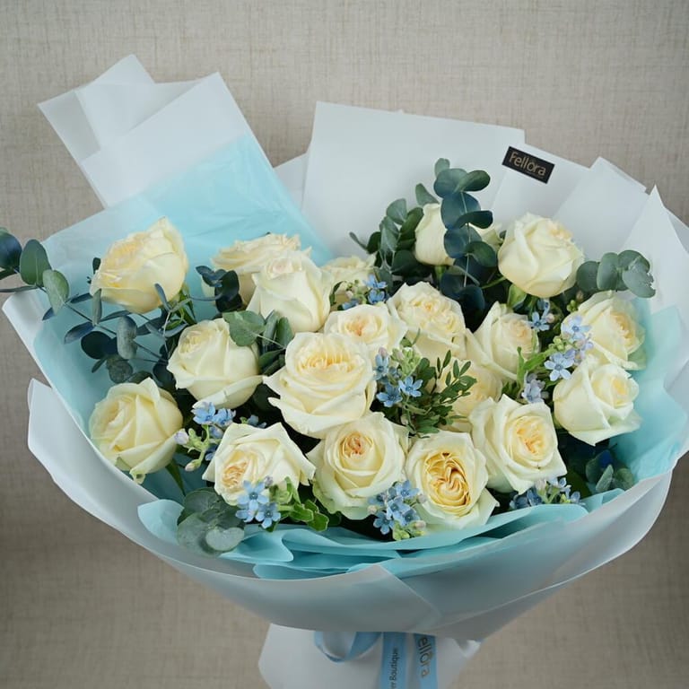 Premium Cream Roses And Eucalyptus Bouquet-A668 - Image 5