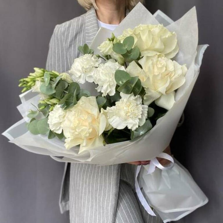 White Roses And Carnations Bouquet-A688 - Image 2