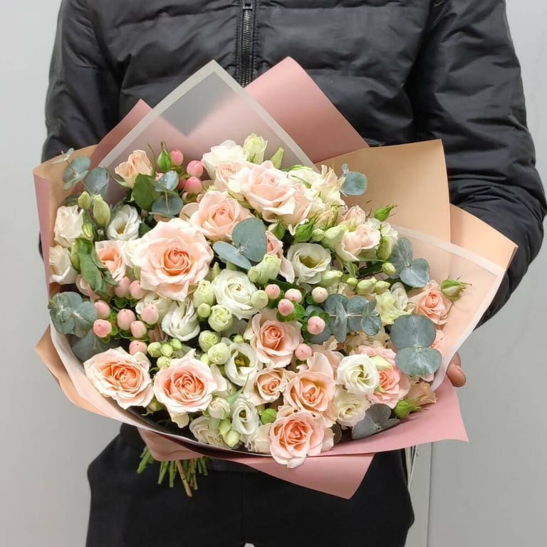 Pink Spray Rose And White Lisianthus Bouquet-A680 - Image 3