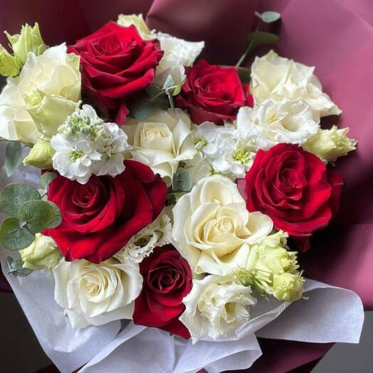 Red And White Roses Eucalyptus Luxury Bouquet-A690 - Image 2