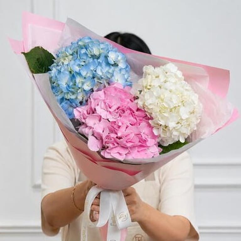 Pink Blue And White Hydrangea Bouquet-A694 - Image 1