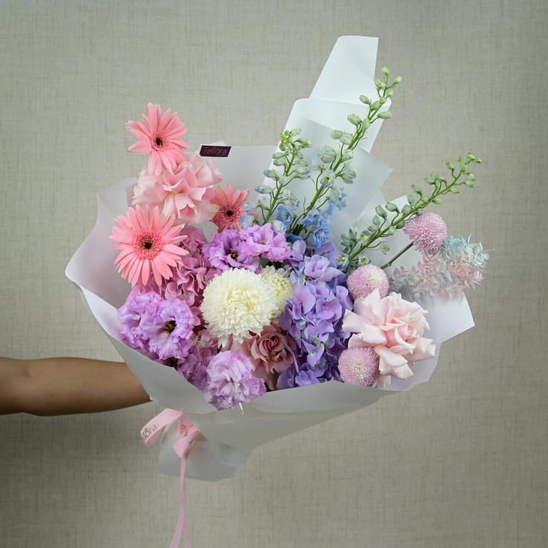 Pink Gerbera Purple Hydrangea And Mixed Flowers Luxury Bouqu-A674 - Image 4