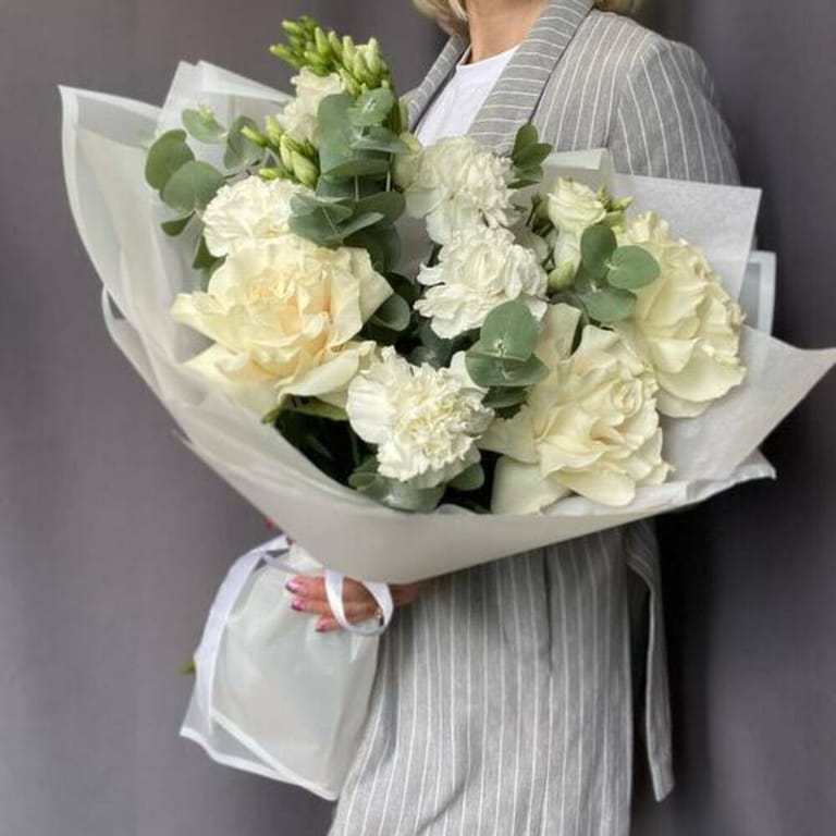 White Roses And Carnations Bouquet-A688 - Image 3