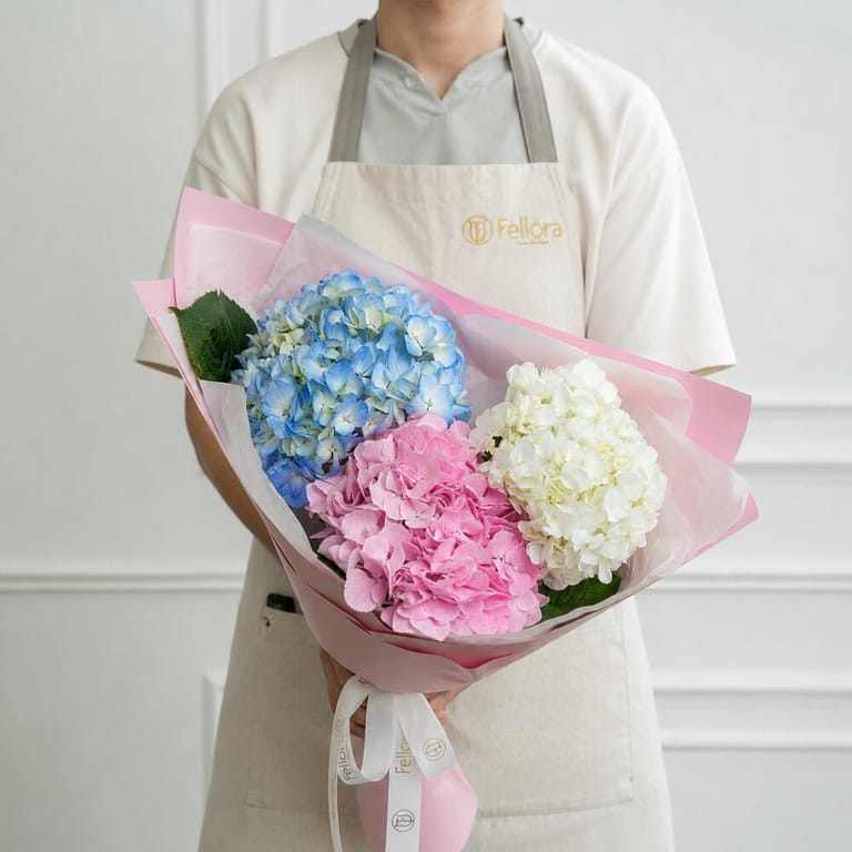Pink Blue And White Hydrangea Bouquet-A694 - Image 2