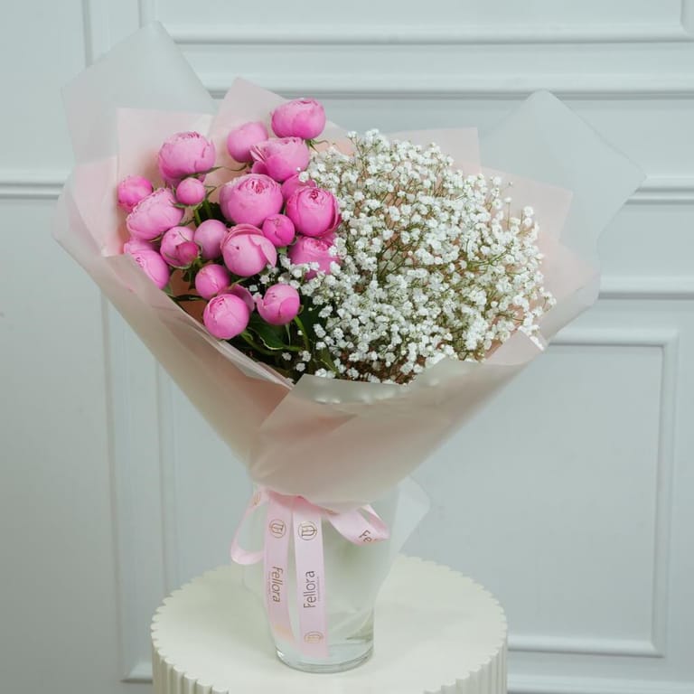 Silva Peony Rose And Gypsophila Bouquet-A683 - Image 4