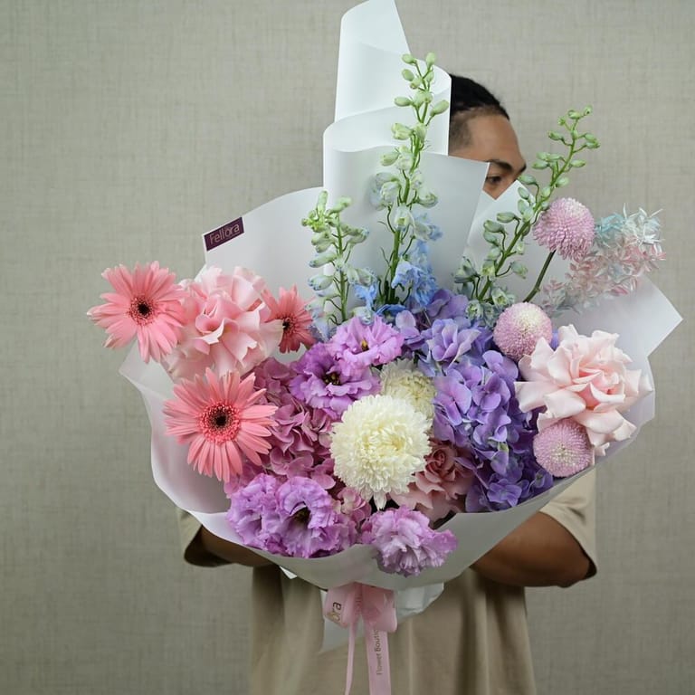 Pink Gerbera Purple Hydrangea And Mixed Flowers Luxury Bouqu-A674 - Image 5