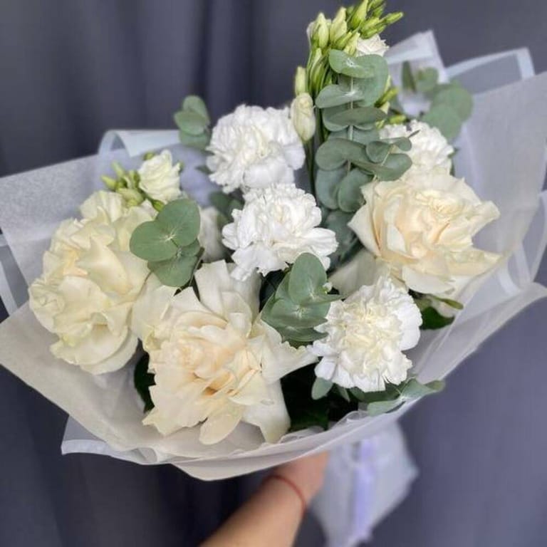 White Roses And Carnations Bouquet-A688 - Image 4