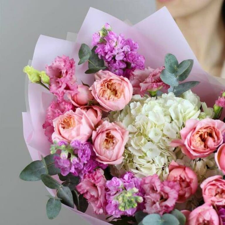Peony Roses White Hydrangea And Matthiola Bouquet-A699 - Image 3