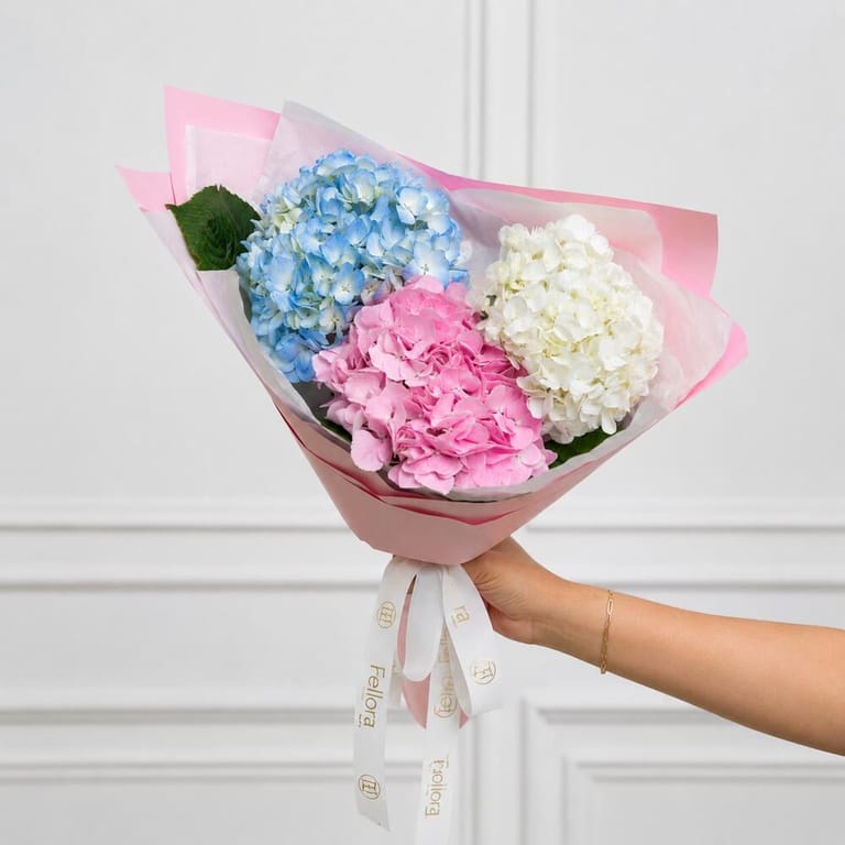 Pink Blue And White Hydrangea Bouquet-A694 - Image 4