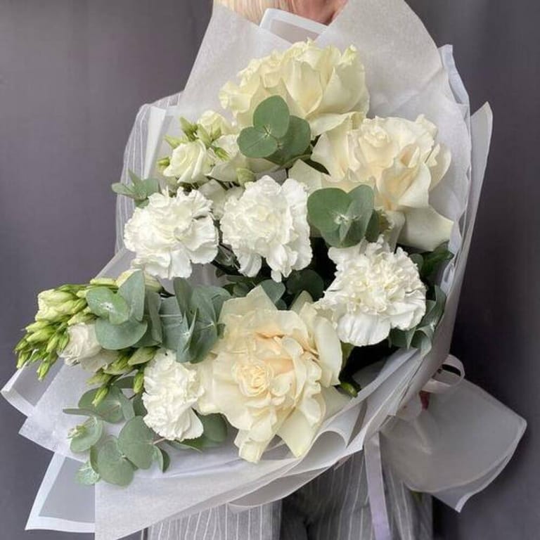 White Roses And Carnations Bouquet-A688 - Image 6