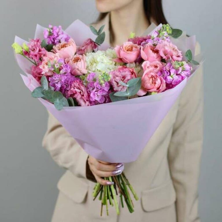 Peony Roses White Hydrangea And Matthiola Bouquet-A699 - Image 4