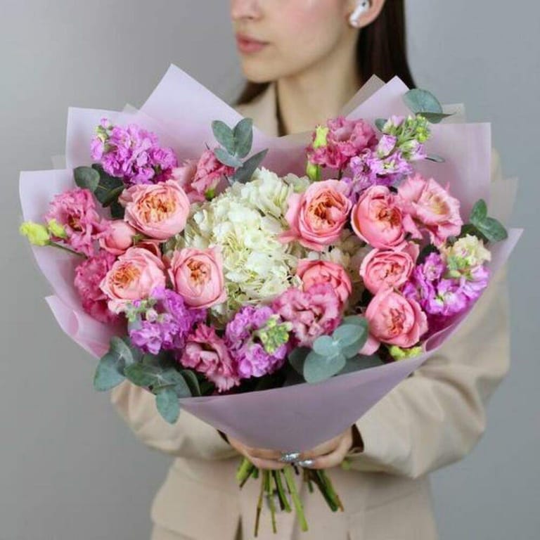 Peony Roses White Hydrangea And Matthiola Bouquet-A699 - Image 5