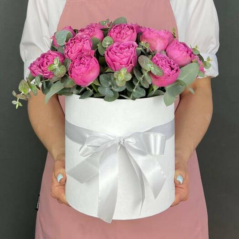 Pink Peony Roses Eucalyptus Luxury Flower Box-A713 - Image 1
