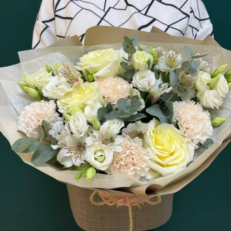 White Roses Carnations And Alstroemeria Luxury Bouquet-A722 - Image 2