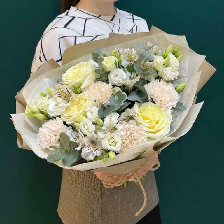 White Roses Carnations And Alstroemeria Luxury Bouquet-A722 - Image 3