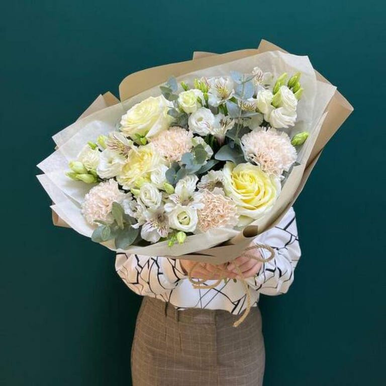 White Roses Carnations And Alstroemeria Luxury Bouquet-A722 - Image 4