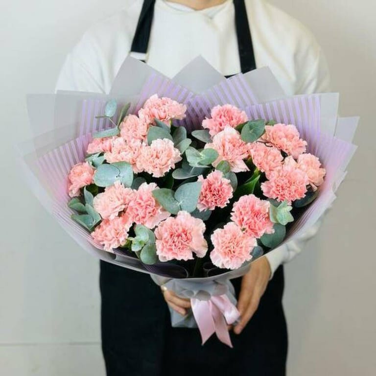 Pink Carnations And Eucalyptus Luxury Bouquet-A741 - Image 1
