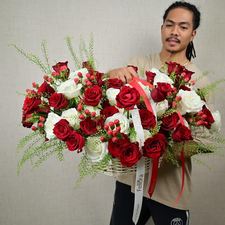 Red And White Roses Grand Luxury Basket-A777 - Image 1
