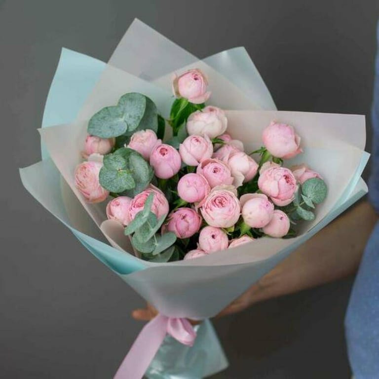 Pink Peony Roses And Eucalyptus Luxury Bouquet-A723 - Image 5